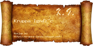 Kruppa Ignác névjegykártya